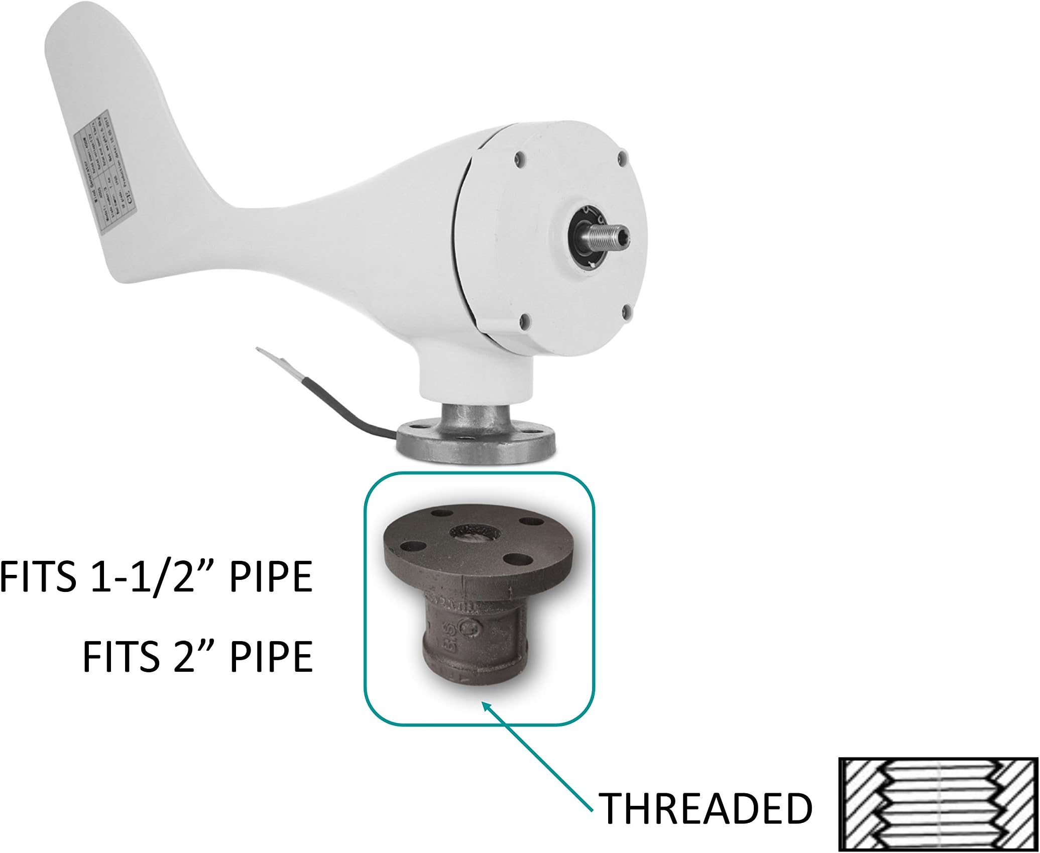 Wind Turbine Flange to Threaded Pipe Adapter Plate Assembly, No Welding, NPT, Steel Size: For 2" Pipe