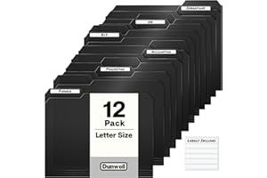 Dunwell Plastic Black 3-Tab Folders, (12 Pack), Sturdy 1/3 Tab File Folders for 8.5x11 Documents, Plastic Manila Filing Sleev