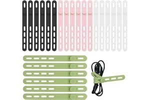 Donruby 24Pcs Silicone Cable Ties - Reusable & Washable with Locking Buckle Design, Adjustable Fastening Cable Straps, Multi-Purpose High Elasticity Cord Organizer (4 Colors)
