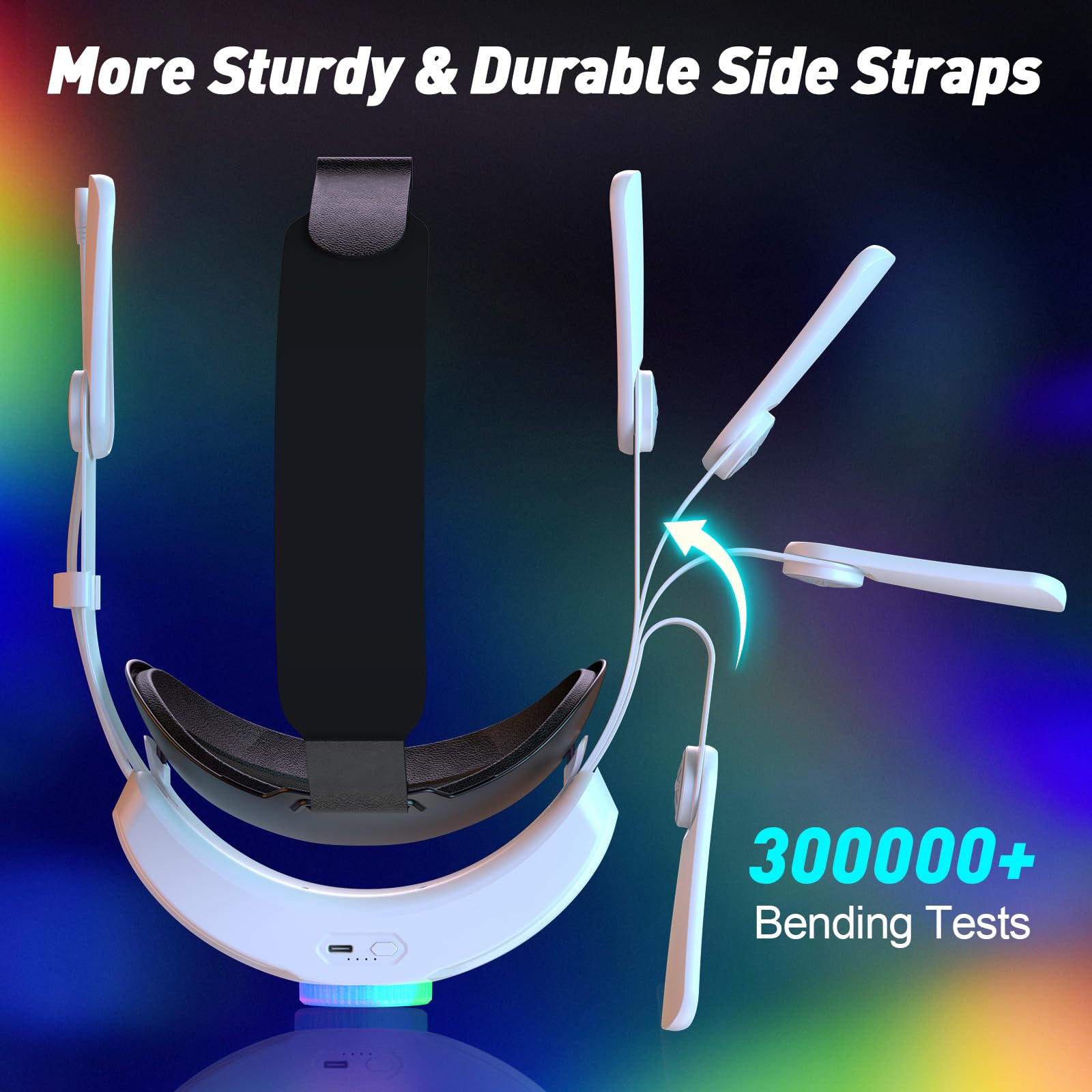 RGB Head Strap with 12000mAh Battery for Oculus Quest 2, Battery Pack for Extended 8 Hrs of Playtime, Fast Charging VR Power, Adjustable Elite Strap Enhanced Support and Balance for Meta Quest 2