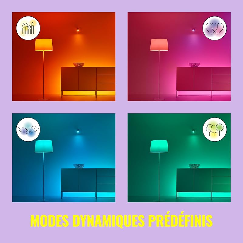 , ampoule LED connectée Wi-Fi couleur E14, équivalent 40W, 470 lumen, lot de 2, fonctionne avec Alexa, Google Assistant et Apple HomeKit