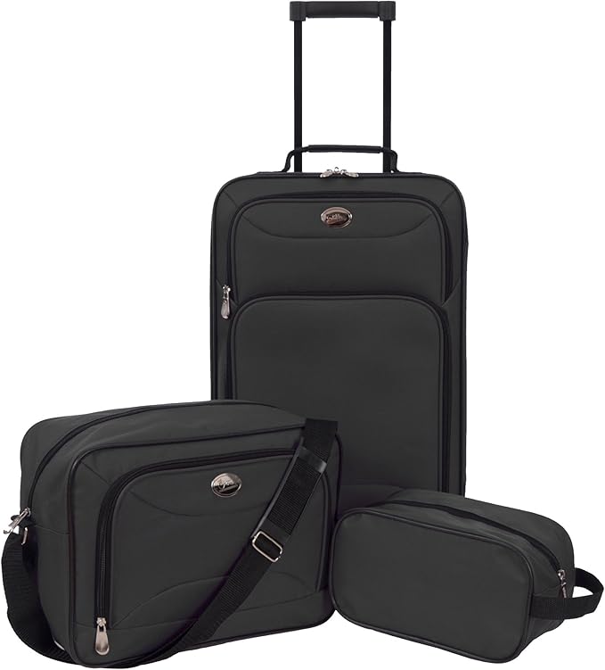 Jetstream 3 Piece Luggage Set with Toiletry Kit Black Amazon.co.uk