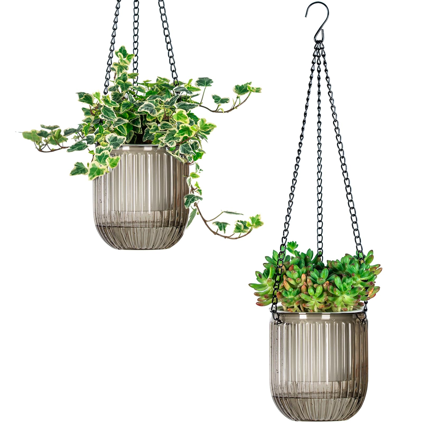 Josteve 4.5 Inch 2 Pcs Self Watering Hanging Planter Indoor Plant Pots with Drainage Holes, Outdoor Small Hanging Planters Flower Pot Basket, Visible Water Level, Plant Hanger Home Decor, Gardening