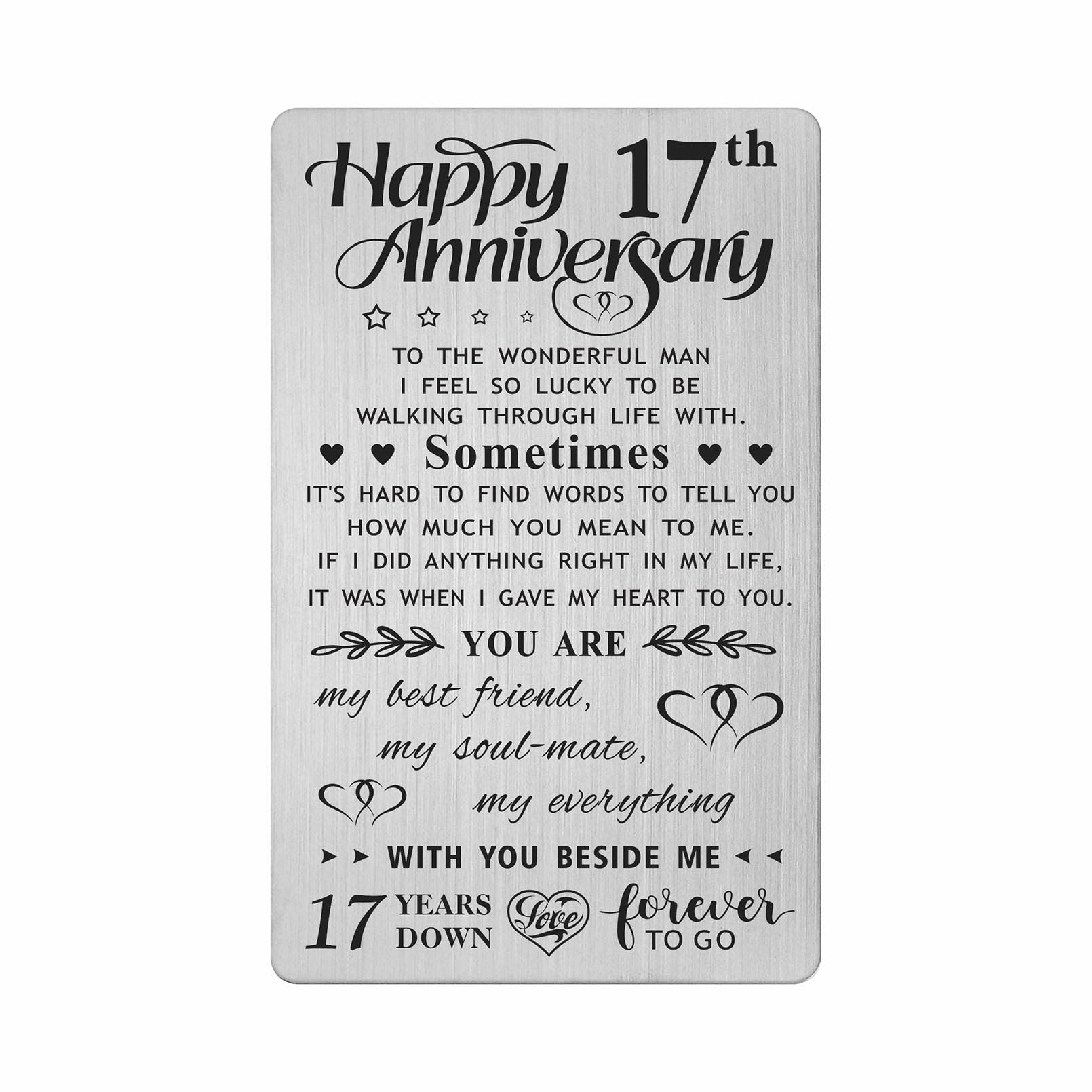 FALOGI 17th Wedding Anniversary Card Gifts for Him Husband, Happy 17 Year Anniversary Card Presents, Metal Engraved Wallet Card