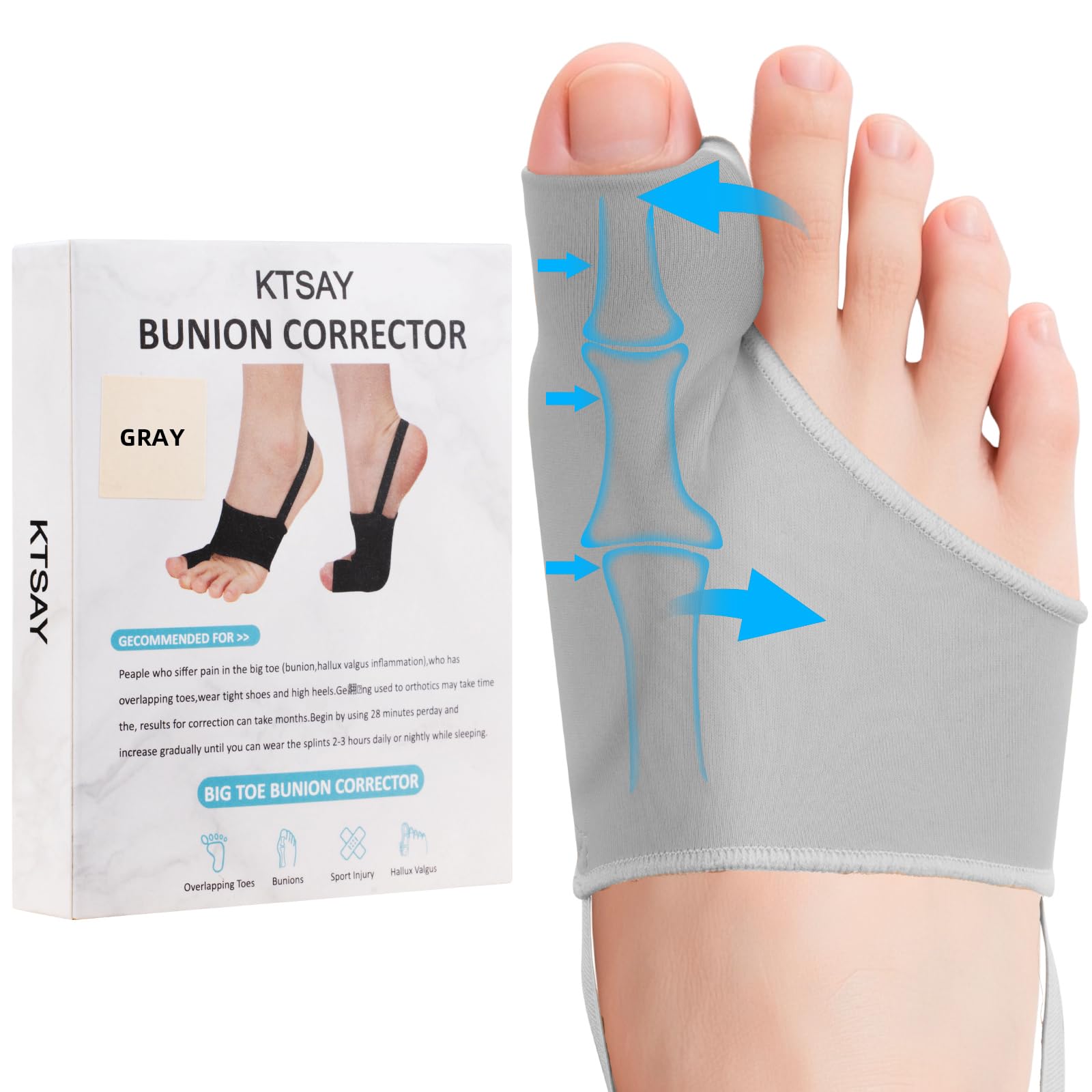 Photo 1 of KTSAY 2PCS Bunion Corrector for Women & Men, Big Toe Straightener with Splint & Pads, Comfortable & Breathable for Day/Night Support, Hallux Valgus Pain Relief Non-Slip Socks