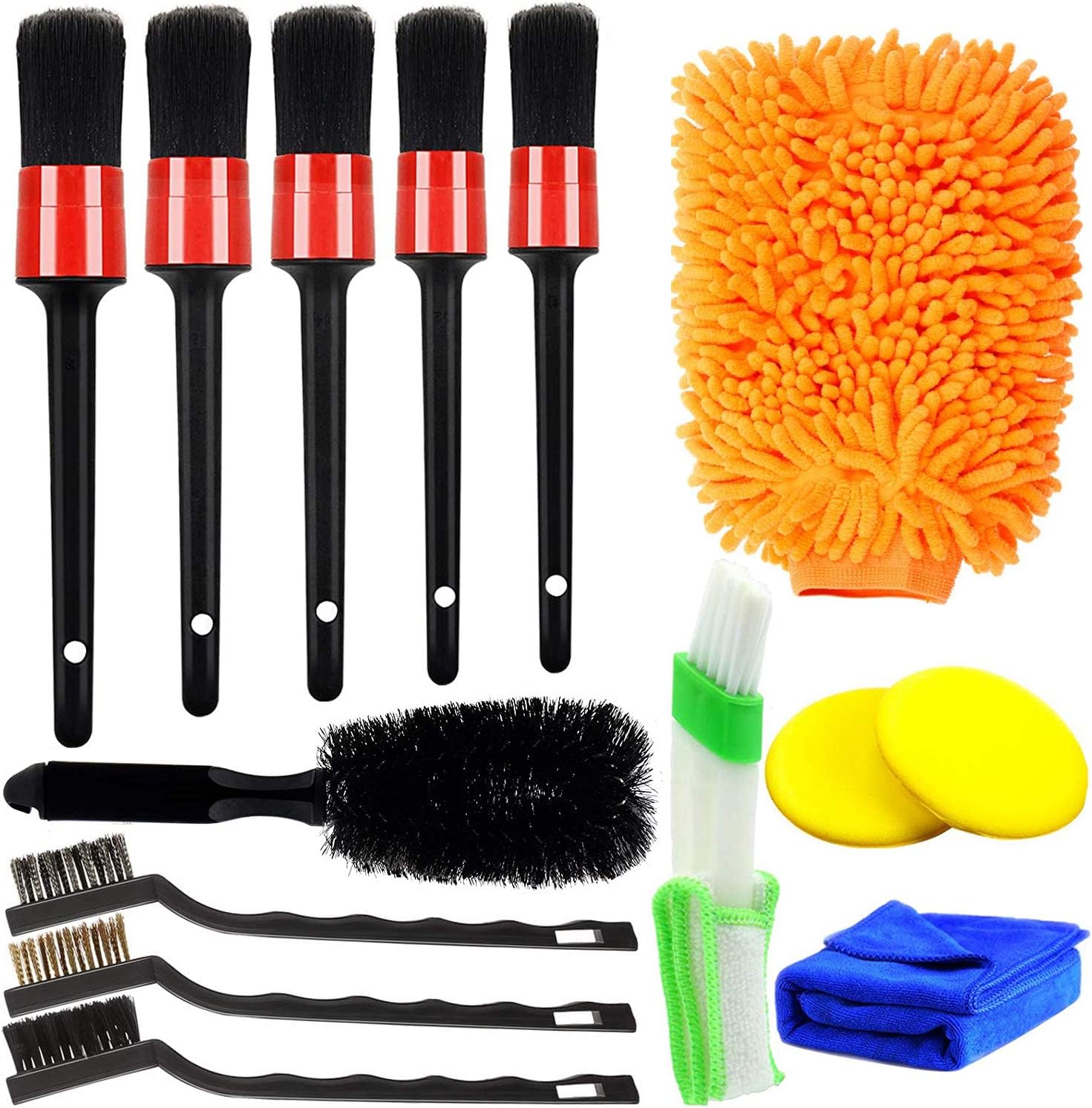 MAQ Auto Car Detailing Brush Set, Include 5 Natural Boars Hair Detail