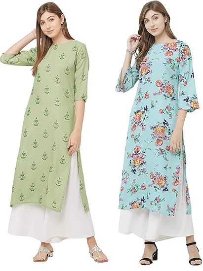 Womens Multicolor Printed Straight Kurta Pack of 02(SAAHO-RAMA & Pista Kurta)