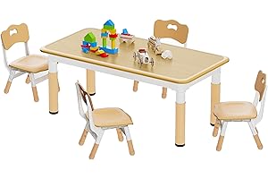 FUHUIM Kids Table and 4 Chairs Set,Toddler Table and Chair Set Height Adjustable,47.2'L x 23.6''W,Easy to Wipe Arts & Crafts Table, Multifunctional Toddler Table for Reading,Drawing,for Chair 2-10 Burylwood