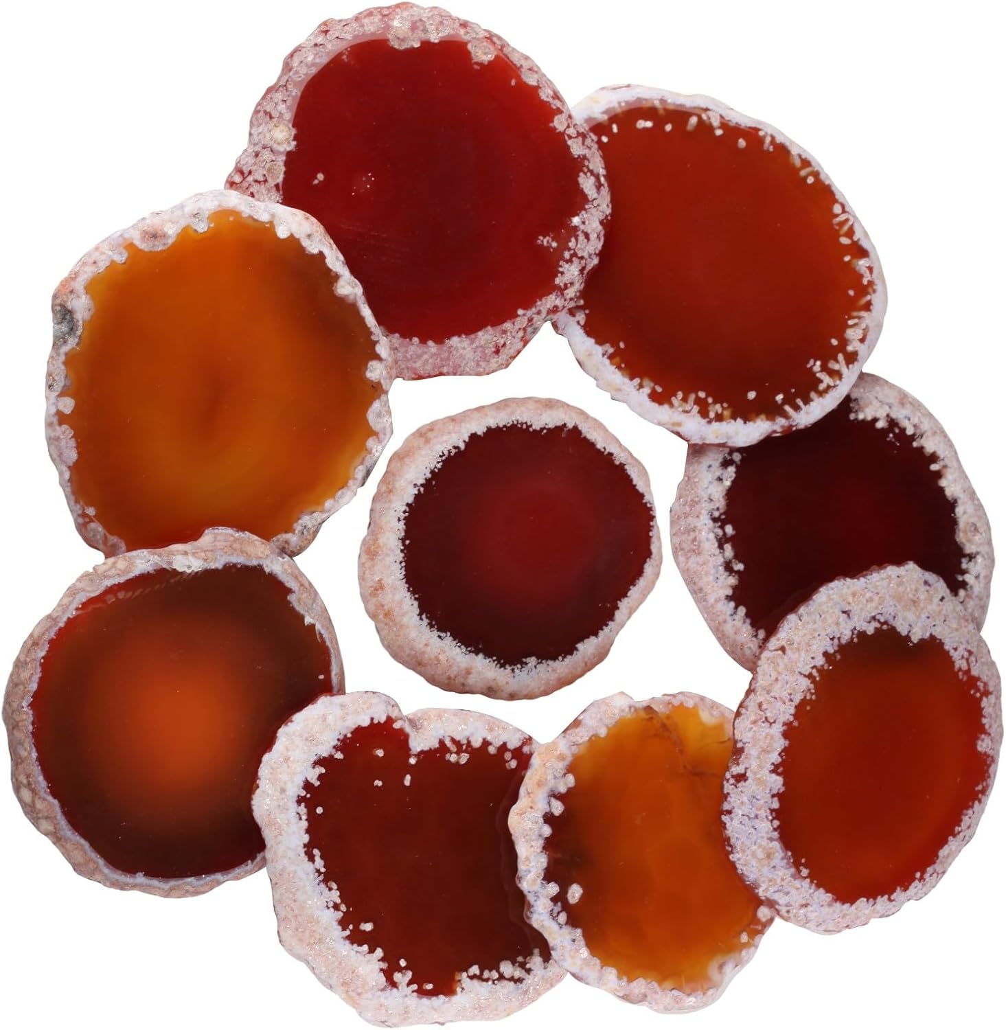 Indoor Fountains & Accessories - Rockcloud 10 Pcs Agate Light Table Slices, Healing Crystals Geode Stones,Irregular Home Decoration Jewelry Making, Round, Red
