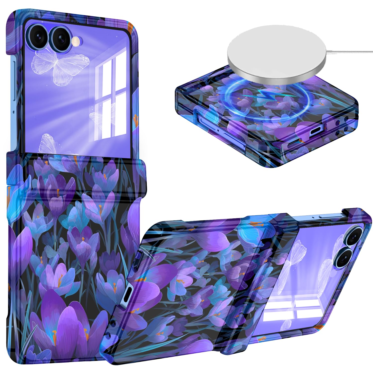 Shecaset for Galaxy Z Flip 7 Case, [Compatible with MagSafe][Built-in Screen Protector][Kickstand][Hinge Protection], Hard PC Slim Fit Shockproof Protective Case for Samsung Galaxy Z Flip 7,Dull