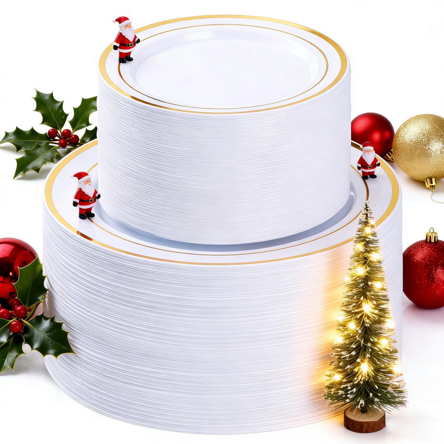 Photo 1 of BESTSTAR 200PCS Gold Plastic Plates Set, 100 10.25 inch Dinner Plate and 100 7.5 inch Dessert Plates, Premium Disposable Plates for Party, Wedding