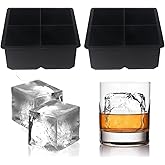 Large Ice Cube Trays Silicone (2.5-Inches) - Giant Cocktail Silicone Ice Maker, Scotch Whiskey Ice Cube, Easy Release Reusable Ice Cubes,Food Grade (Black 2 Tray)