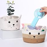Zopeal Cat Basket Storage Woven Organizer with Ears 8.3x4.7 White Khaki view 2