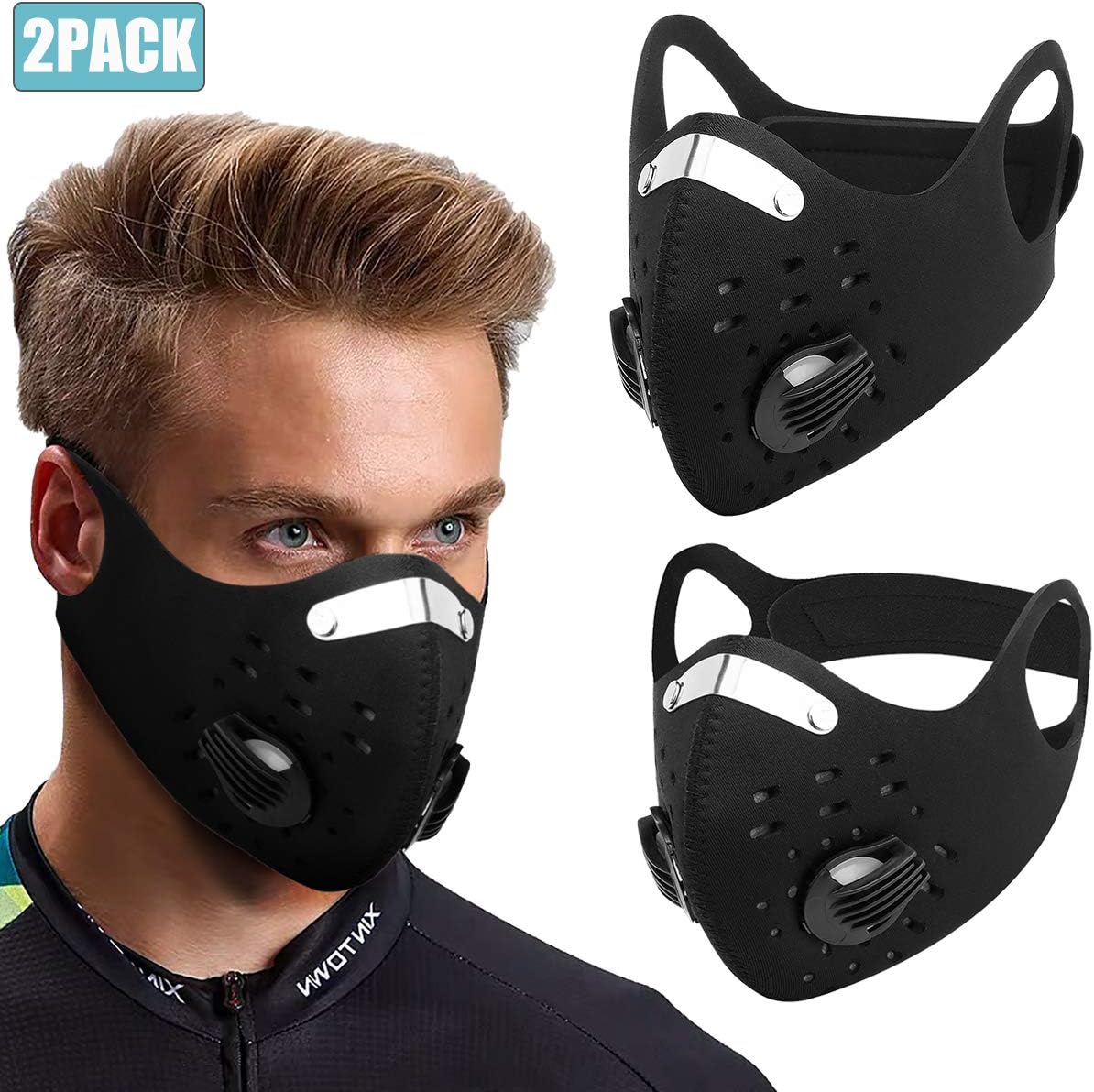 2 Pack Dust Mask - Anti Air Pollution Smoke Mask - Reusable Face Mask, Adjustable PM2.5 Air Filter Mask, Activated Carbon Dustproof Sport Mask for Outdoor（Black）