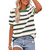 BTFBM Summer Tops for Women 2026 Crewneck Short Sleeve Striped T Shirts Casual Spring Clothes Color Block Basic Tee Blouses