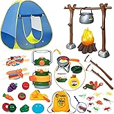 MITCIEN Kids Play Tent with Campfire, Toddlers Camping Set, Oil Lantern with Sound, Cut Up Fruits, Marshmallow, Skewers, Pretend Camping Toys for 3 4 5 6+ Year Old Boys and Girls