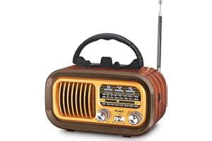 PRUNUS J-150 Small Retro Vintage Radio Bluetooth, Portable Radios AM FM Transistor, D Battery Operated Radio/USB Rechargeable Radios, TWS, Support TF Card/USB Playing