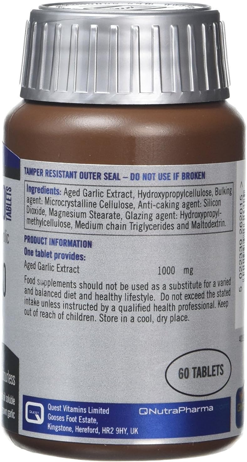 Quest, 60x Kyolic Garlic Tablets. High Strength 1000mg: Odourless Aged Garlic Extract for Heart Immune - Image 4