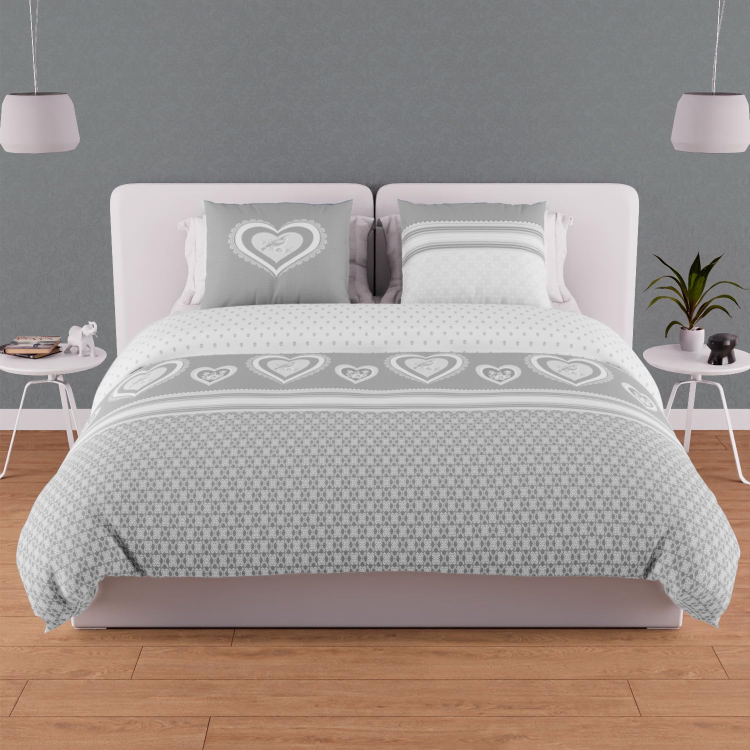 Soleil d'ocre, 57 Thread Count Cotton Duvet Cover Set 240 x 220 cm Passion Grey