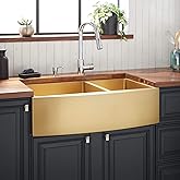Signature Hardware 441096 Atlas 36" Farmhouse Double Basin Stainless Steel Kitchen Sink - Matte Gold