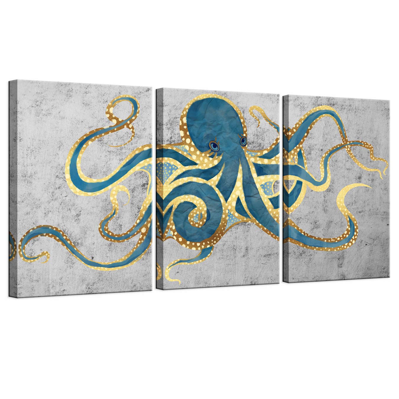 Photo 1 of sechars Octopus Canvas Wall Art Green and Gold Bedroom Decor Painting Prints Sea Life Picture for Home Living Room Decoration