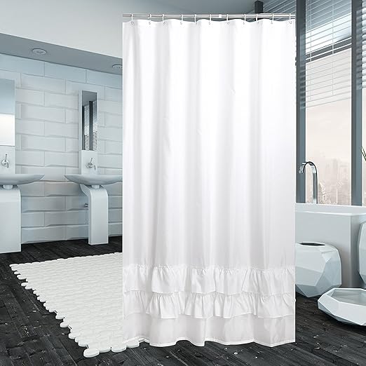 Amazon Com Avershine Ruffle Polyester Fabric Shower Curtain With