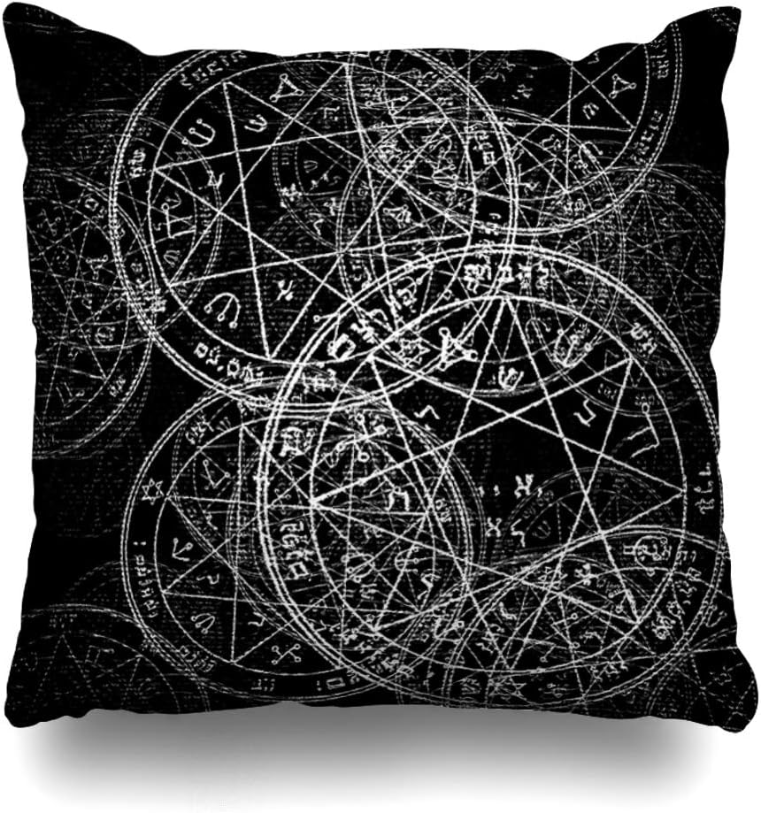 Ahawoso Throw Pillow Cover Square 20x20 Inches Demons Geometry Mind Symbol in Wavy Words Effect Jupiter Guardian Pentacle Signs Symbols Abstract Decorative Pillowcase Home Decor Cushion Pillow Case