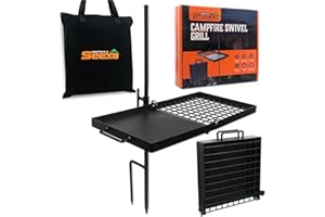 Adventure Seeka 24" Heavy Duty Folding Campfire Grill, Compact Swivel Grill Design, Food-Safe Cooking Surface, Grate & Griddle for Campfire Cooking, Australian Owned