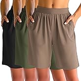 Huukeay 3 Pack Women's 8" Bermuda Shorts, High Waist Stretch Casual Knee Length Bottoms Summer Athletic Gym Short with Pocket