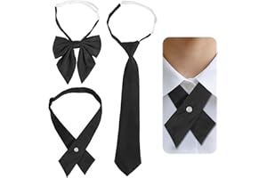 3pcs Black Women's Ties, 3 Styles Pre-Tied Criss-Cross Bow Neck Tie Adjustable Bowties for Shirt Dress Blouse School Uniform 