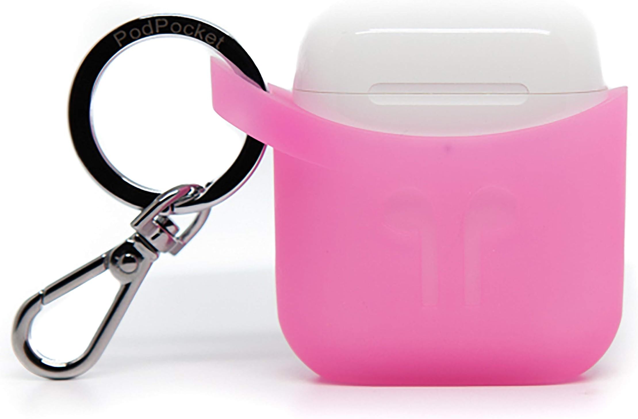 PodPocket Scoop AirPod Storage Case with Protective Translucent Silicone and Impact Protection Neon Magenta