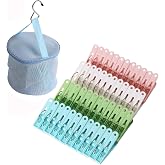 48 Pack Plastic Clothes Pins Heavy Duty Outdoor for Hanging Clothes, Colored Clothespins Clips with Springs Clothes Drying Line Pegs with Mesh Clothes pin Bag，Crafts Picture Clips Food Package Clips