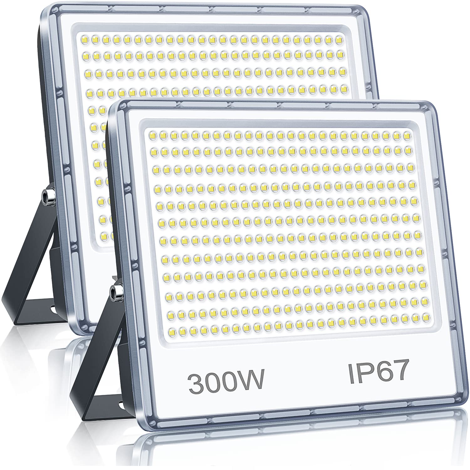 YIQIBRO 300W LED Floodlight Outdoor 2 Pack, IP67 Waterproof Outside Security Lights, 30000LM 7000K Cool White LED Floods Light Outdoor Spotlight for Garden, Garage, Warehouse, Workshop, Factory