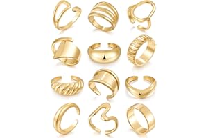 17 MILE Chunky Gold Stackable Rings for Women Non Tarnish, 18K Gold-Plated Statement Open Stacking Rings, Knuckle Band Ring Set