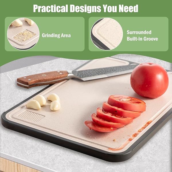 TITANIUM CUTTING BOARDS FOR KITCHEN, 18” DOUBLE SIDED CUTTING BOARD FOOD GRADE, PURE TITANIUM AND WHEAT STRAW PP, FOR MEAT & VEGGIE, NON-SLIP
