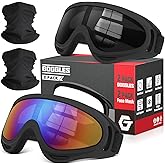OXG 2 Pack Motorcycle Goggles with 2 Neck Gaiters, UV400 Protection Dirt Bike Motorbike Motocross ATV Skiing Goggles