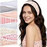 obeoby 8 Pack Pink Cute Headbands for Girls Daughter, Floral Stripe Headbands for Spring Summer Outfit Non Slip Wide Headband