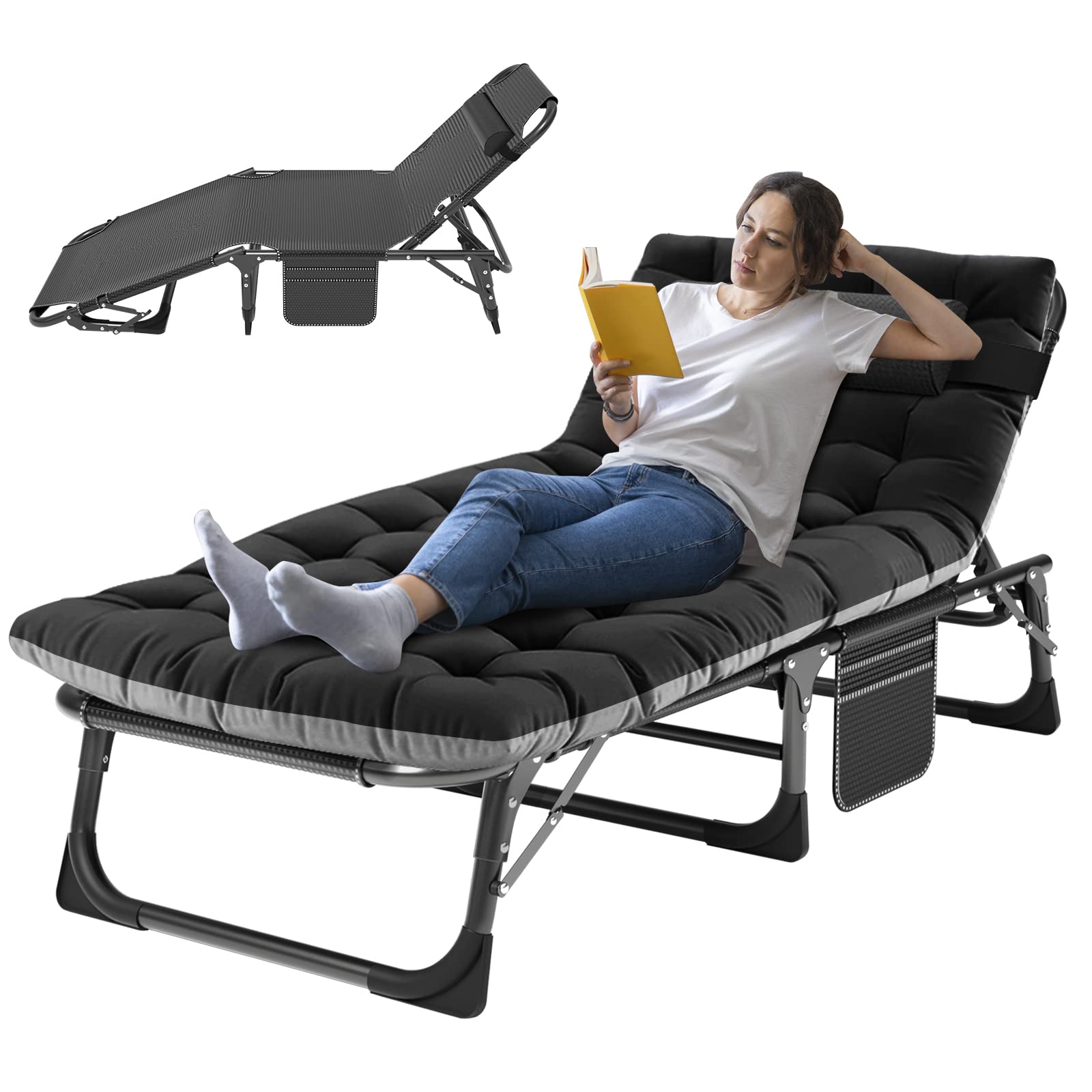 Photo 1 of  Folding Camping Cot W/Mat for Adults, Adjustable Heavy Duty Outdoor Bed,1200 D Layer Oxford Travel Camp Cots