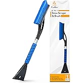 EcoNour 27" Aluminum Car Snow Scraper and Brush | Weaved Bristle Head with Metal Body Detachable Ice Scraper for Car Windshie