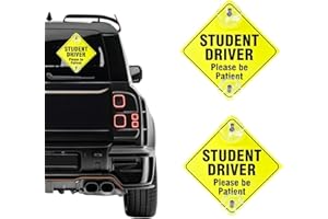 JUSTTOP 2 PCS Student Driver Sticker for Car Window, 5''×5'' Please Be Patient Safety Car Signs with Suction Cups, Reflective