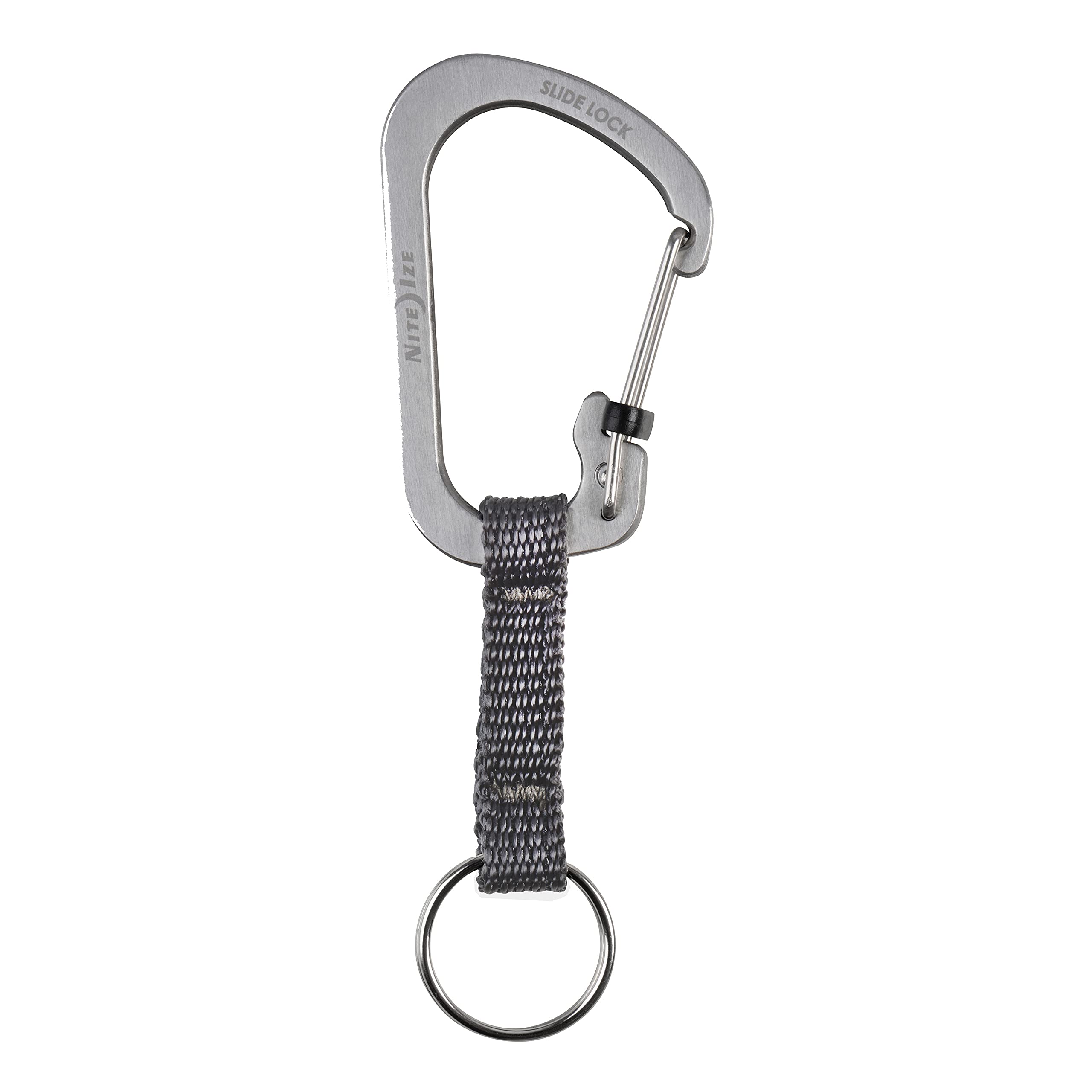 Nite Ize CSLW3-11-R6 Slide SlideLock Ring, Stainless Steel Locking Carabiner Key Chain with Webbing, Silver, #3-25lb Capacity