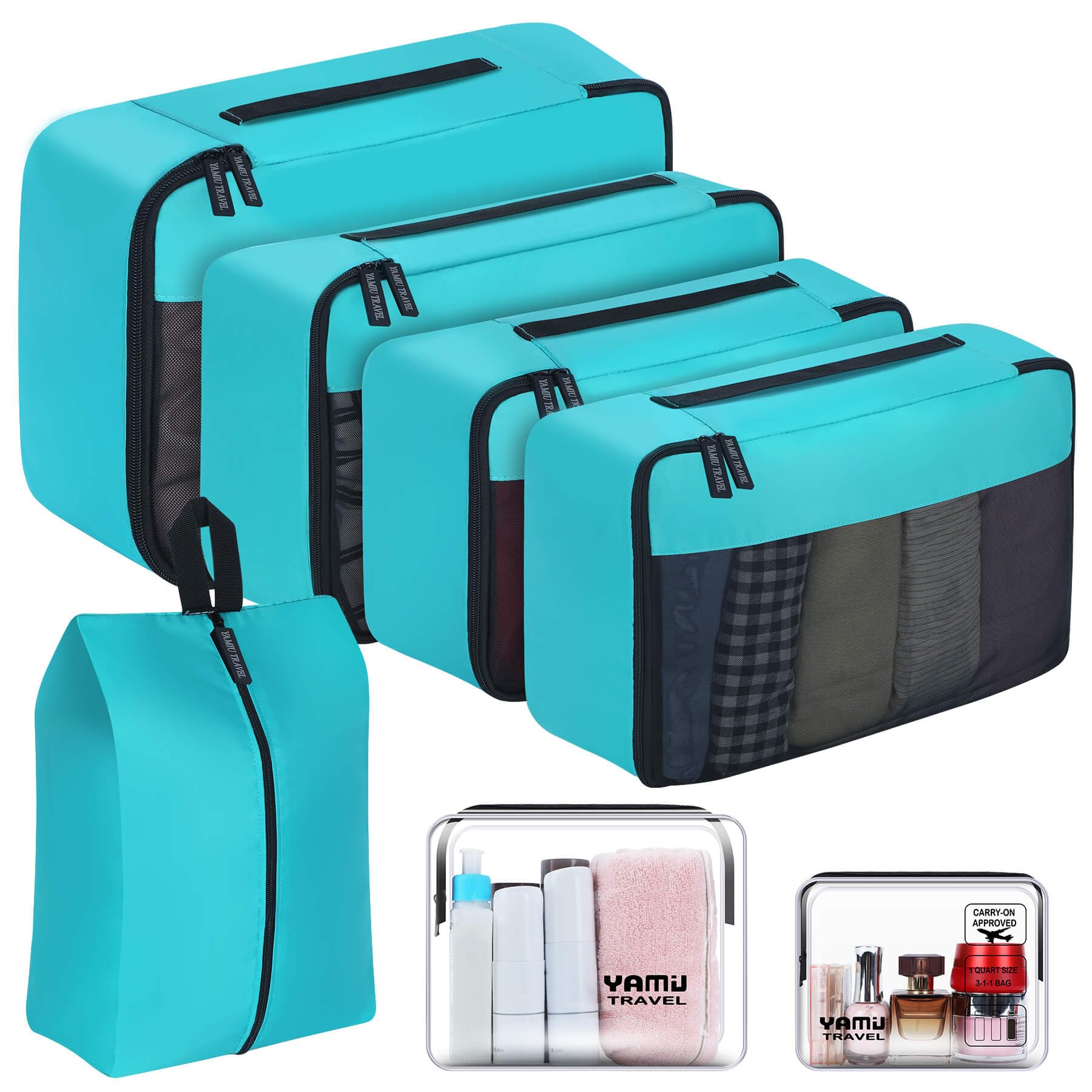 Photo 1 of YAMIU Packing Cubes for Suitcases, 7 Pcs luggage organizer bags with Shoe Bag, 2 Waterproof Travel Toiletry Bags, Travel Cubes for Travel Essentials Travel Accessories