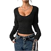 SHENHE Women's Cropped Sweater V Neck Ribbed Knit Long Sleeve Going Out Fitted Sweater Jumper