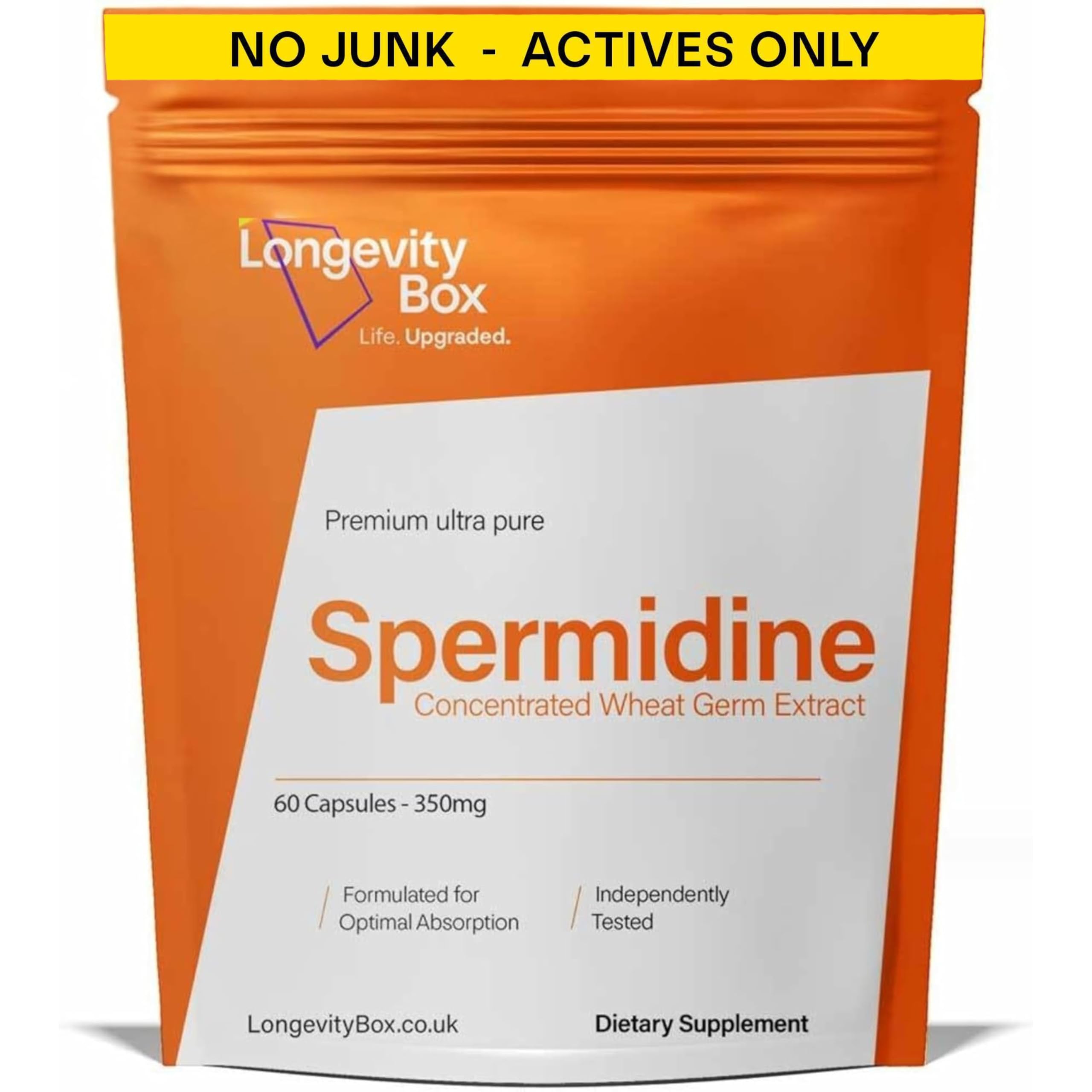 Longevity Box Spermidine Supplement 60 Vegan Capsules 6mg from 600mg Wheat Germ Extract with Zinc Thiamin 99% Pure Third-Party Tested Non-GMO