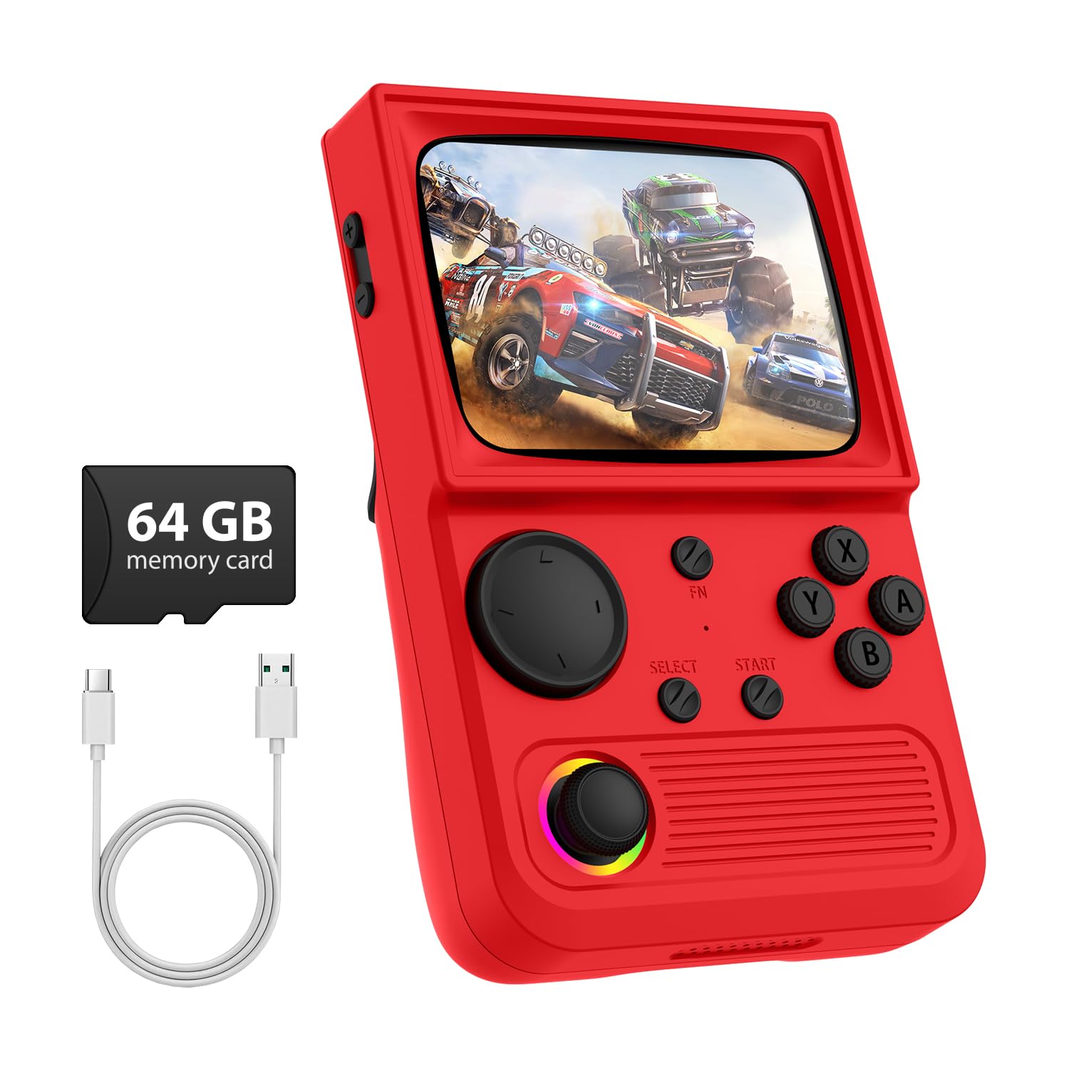 R36T Retro Gaming Console, 3.5'' IPS Screen CRT-Inspired, Handheld Game Console with 18000+ Classic Games, 3500mAh Battery, Supports Multiple Mainstream Emulators, WiFi Network Battling, 64GB (Red) — image 1