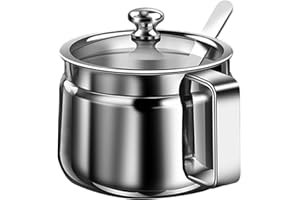 Ghee Container 300ml Stainless Steel Sugar Container with Spoon Ghee Pot with Iid and Handle for Storing Condiments Coffee Su