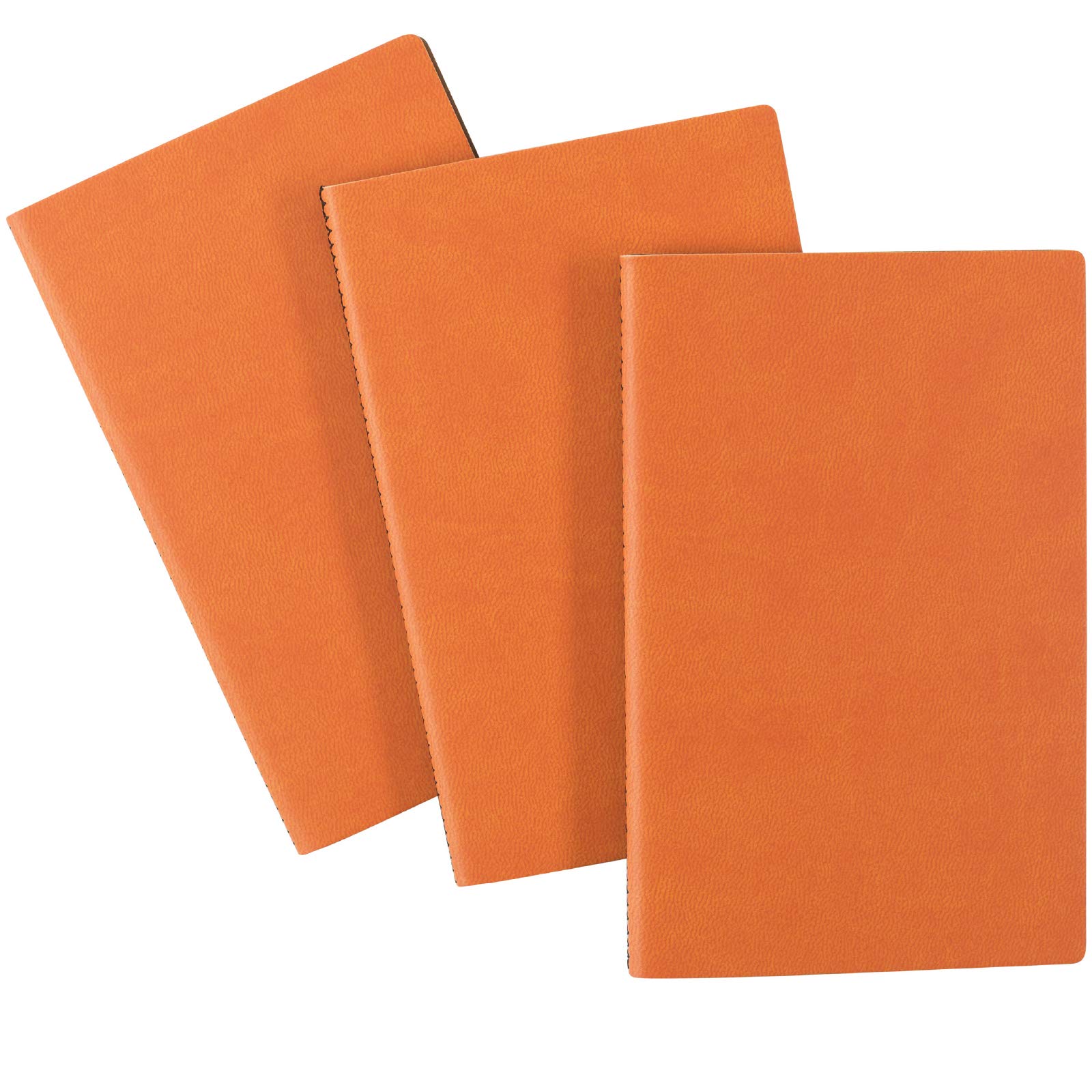 Field Notebook - 3.5"x5.5" - Leather Material - Lined Memo Book - Pack of 3 (Orange/Black)