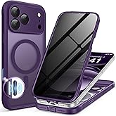 BERFY for iPhone 17 Pro Case, Compatible with MagSafe, Built-in Privacy Screen Protector and Camera Protection, Anti-Spy Full Body Shockproof Translucent Matte Phone Case for 17 Pro 6.3", Deep Purple