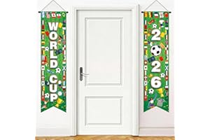 AhfuLife World Soccer Cup 2026 Hanging Porch Banner for Party Decorations, 2 Pcs Soccer Themed Hanging Couplet for Porch Door