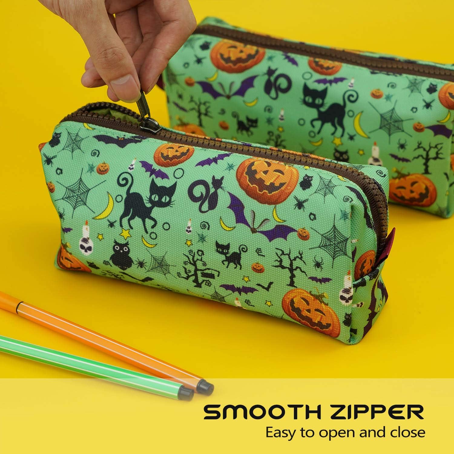 LParkin Halloween Canvas Pencil Case Pen Bag Pouch Stationary Case Makeup Cosmetic Bag, Blue - Image 5